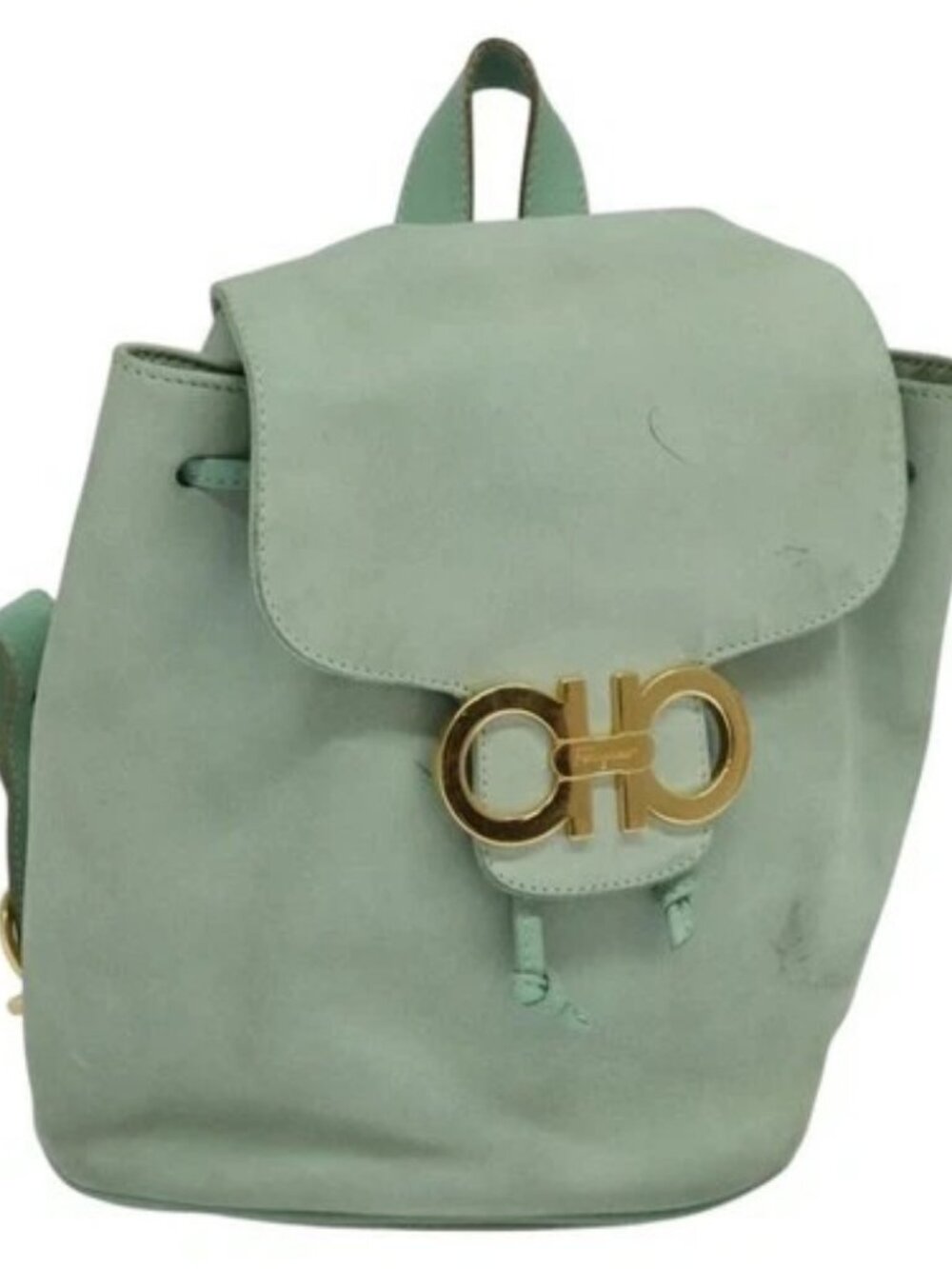 Salvatore Ferragamo Backpack Suede Peppermint Gold Auth 115402